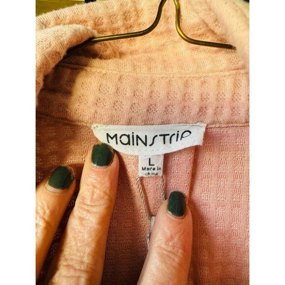 NWOT Mainstrip Pink Waffle Knit Wide Leg Pockets Open Back Button Jumpsuit L - Picture 4 of 13